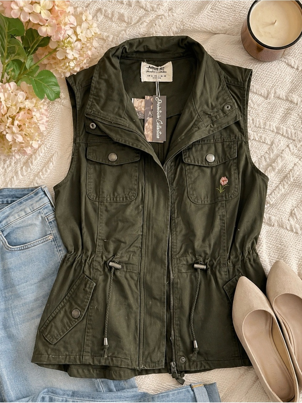 Ashley by 26 International Embroidered Boho Zip Vest NWT